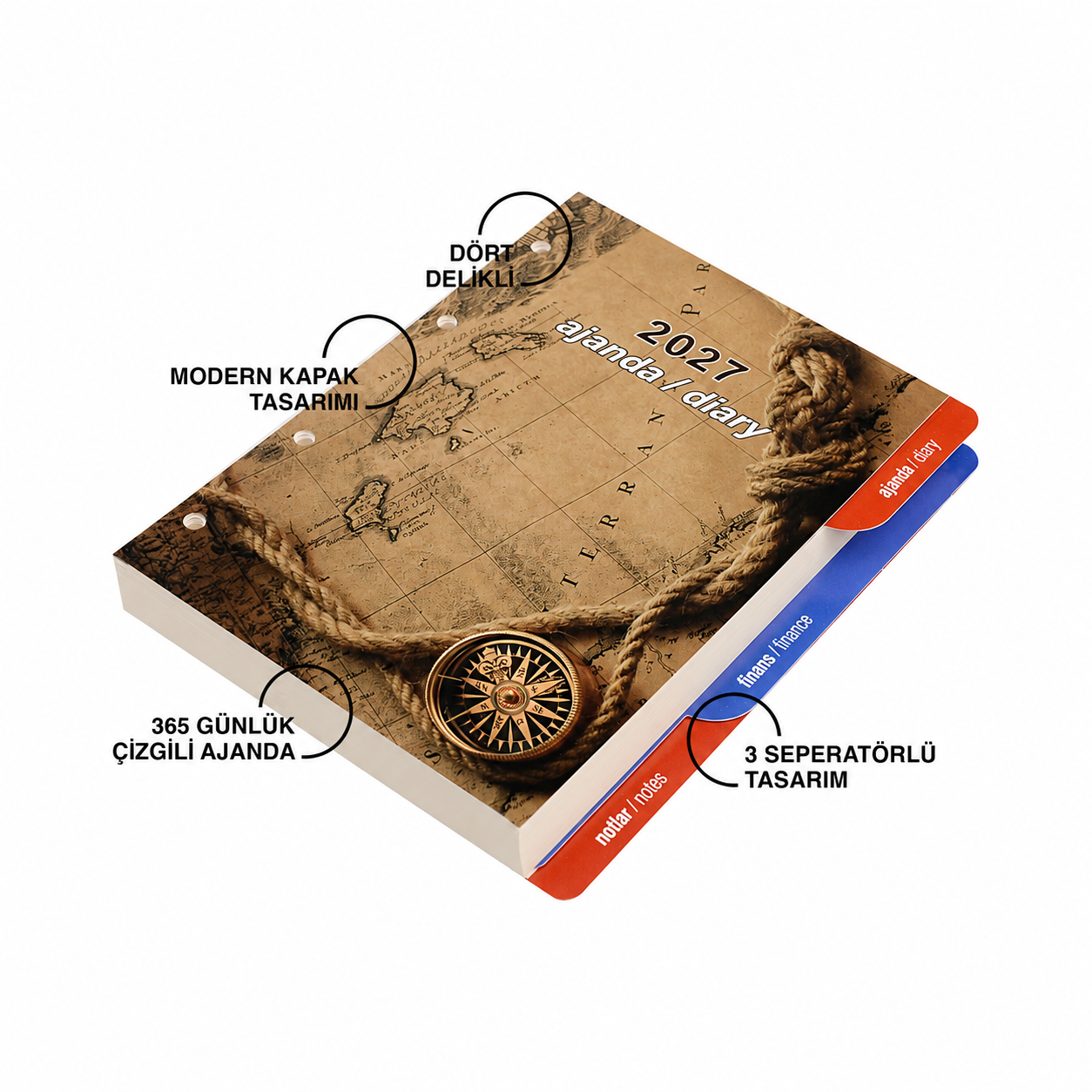 2K 2027 Organizer Ajanda Yedeği 4 Delikli A5 Tarihli Çizgili Blok ivory Kağıt 15x21 cm.